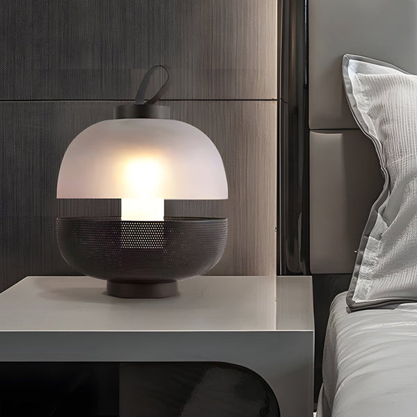 11-Inch LED Table Lamp with Mesh Metal Base and Frosted Glass Shade - Modern Home Lighting