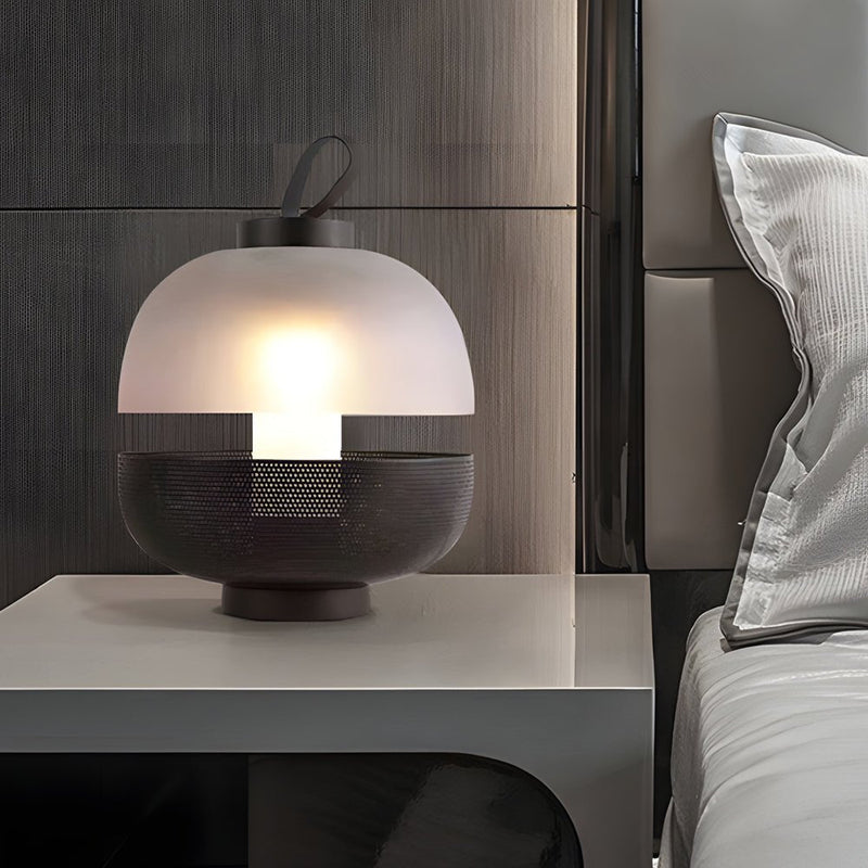 11-Inch LED Table Lamp with Mesh Metal Base and Frosted Glass Shade - Modern Home Lighting