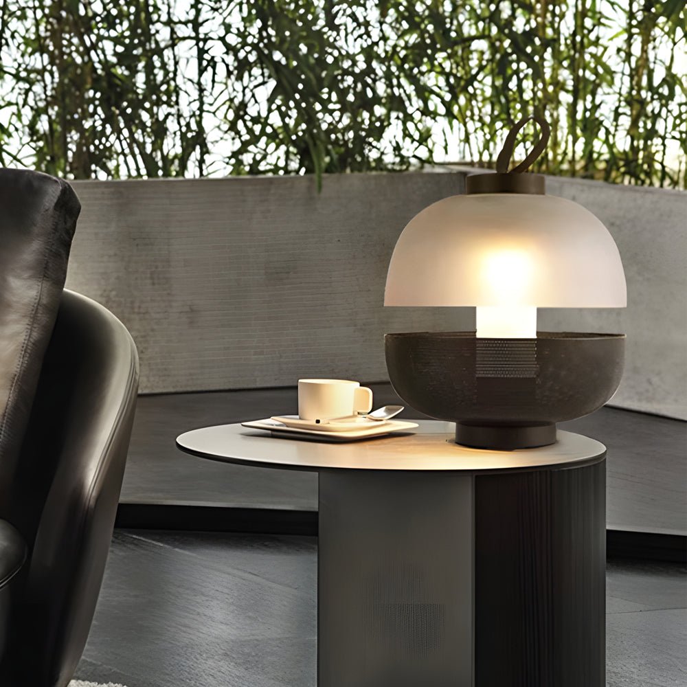 11-Inch LED Table Lamp with Mesh Metal Base and Frosted Glass Shade - Modern Home Lighting