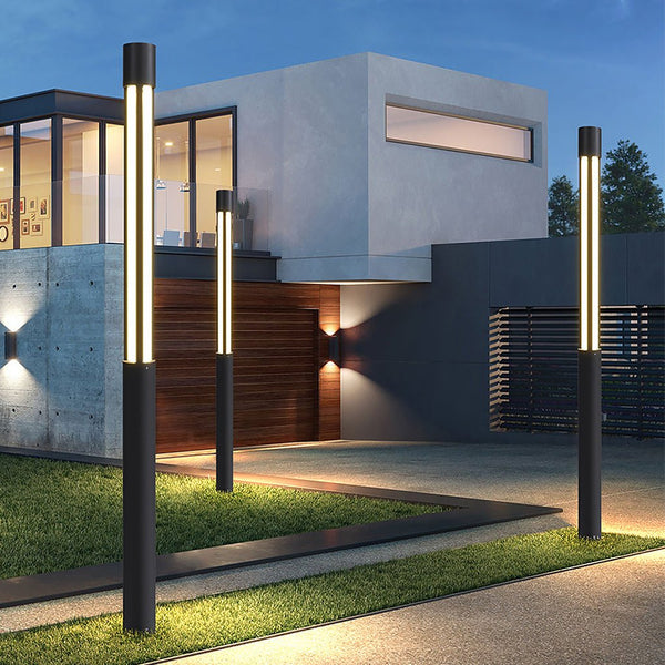 Modern Black Cylinder LED Outdoor Landscape Bollard Lights - Stylish & Energy-Efficient Illumination for Pathways & Gardens