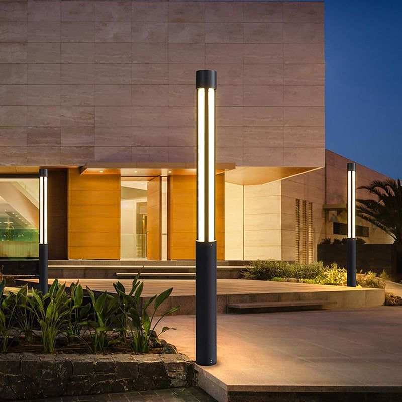 Modern Black Cylinder LED Outdoor Landscape Bollard Lights - Stylish & Energy-Efficient Illumination for Pathways & Gardens