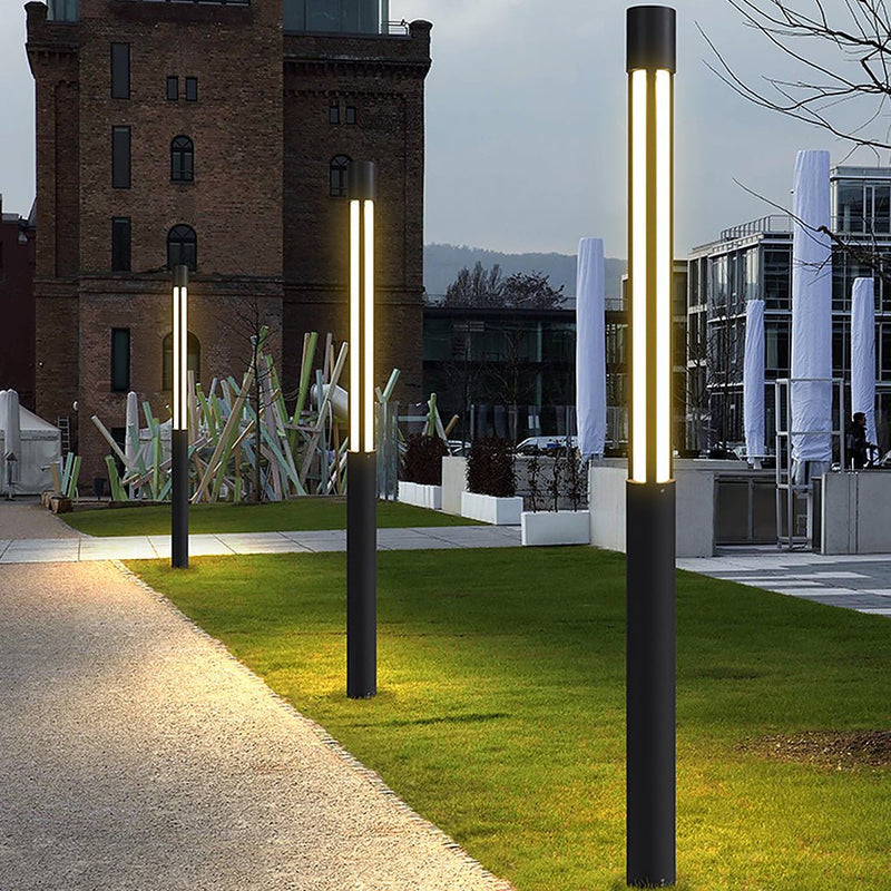 Modern Black Cylinder LED Outdoor Landscape Bollard Lights - Stylish & Energy-Efficient Illumination for Pathways & Gardens
