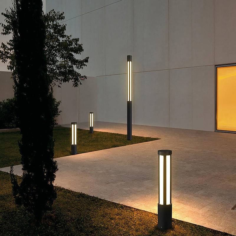 Modern Black Cylinder LED Outdoor Landscape Bollard Lights - Stylish & Energy-Efficient Illumination for Pathways & Gardens