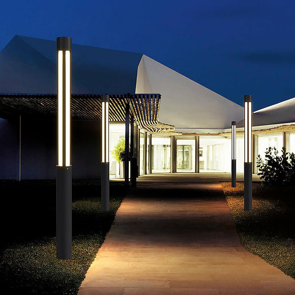 Modern Black Cylinder LED Outdoor Landscape Bollard Lights - Stylish & Energy-Efficient Illumination for Pathways & Gardens