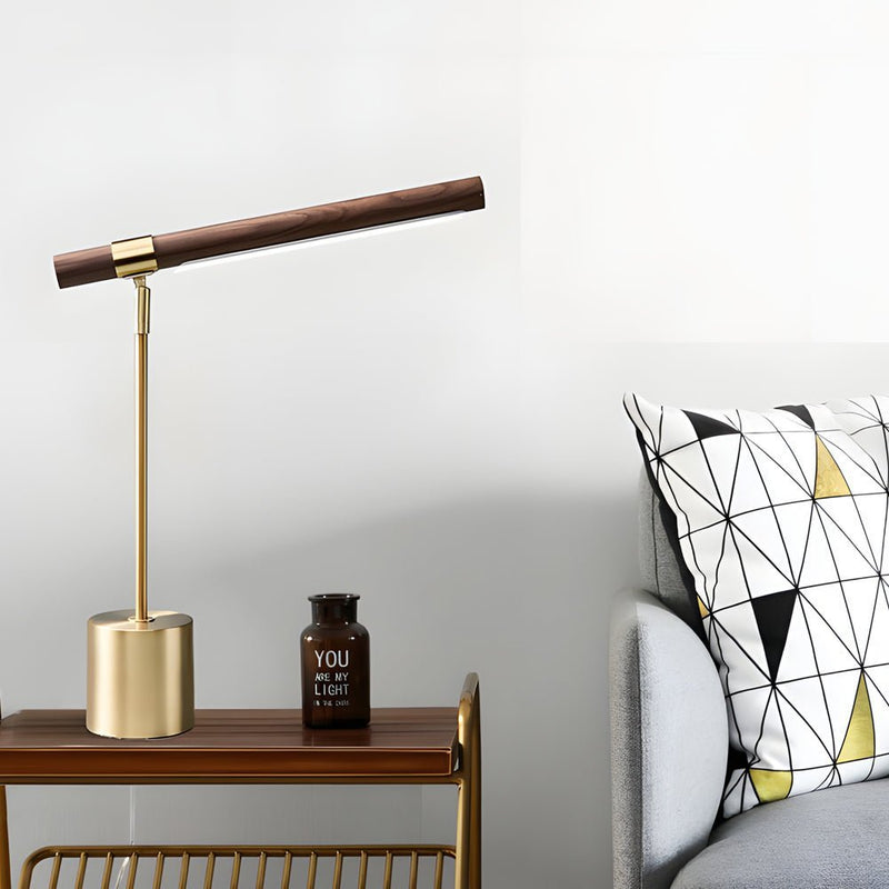 Modern Minimalist Linear Wood LED Desk Lamp with USB Charging Port & Dimmable Light Bar - Perfect for Home Office & Study