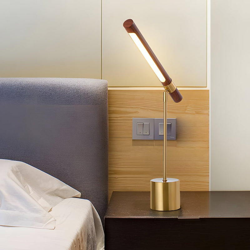 Modern Minimalist Linear Wood LED Desk Lamp with USB Charging Port & Dimmable Light Bar - Perfect for Home Office & Study