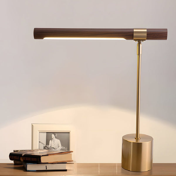 Modern Minimalist Linear Wood LED Desk Lamp with USB Charging Port & Dimmable Light Bar - Perfect for Home Office & Study
