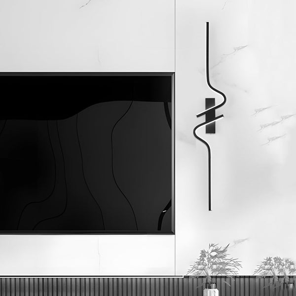 Sleek Minimalist Black Aluminum LED Wall Lamp - Long Wave Decorative Lighting for Modern Spaces