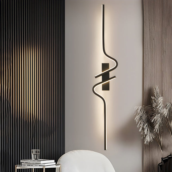 Sleek Minimalist Black Aluminum LED Wall Lamp - Long Wave Decorative Lighting for Modern Spaces