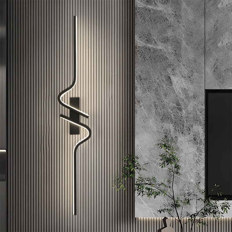 Sleek Minimalist Black Aluminum LED Wall Lamp - Long Wave Decorative Lighting for Modern Spaces