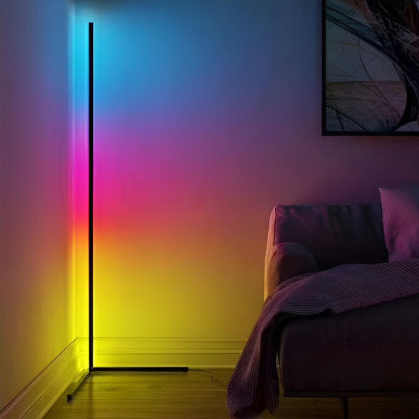 RGB Dimmable LED Corner Floor Lamp with Remote Control - Modern Adjustable Lighting for Home Decor