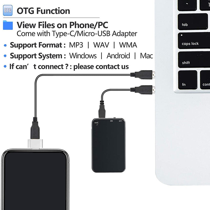 Compact Voice Activated Recorder - Mini Digital Audio Recorder with High-Quality Sound & Easy One-Touch Recording