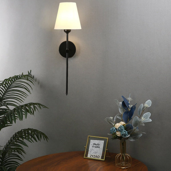 Stylish Modern 1-Light Black and Gold Wall Sconce with Elegant White Linen Fabric Shade - Perfect for Home Decor