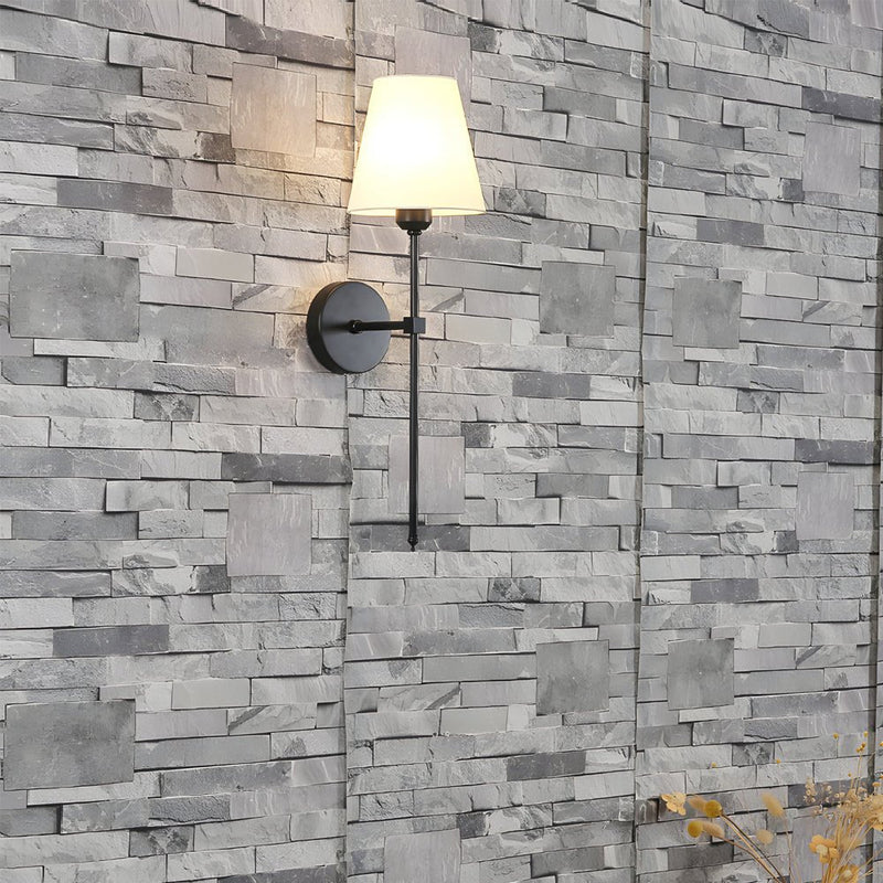 Stylish Modern 1-Light Black and Gold Wall Sconce with Elegant White Linen Fabric Shade - Perfect for Home Decor
