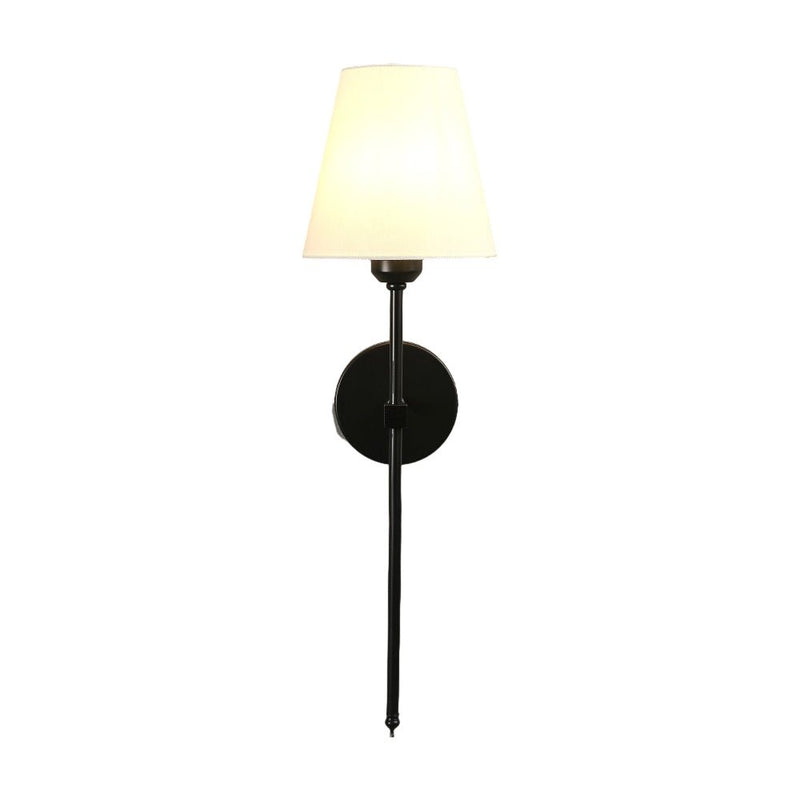 Stylish Modern 1-Light Black and Gold Wall Sconce with Elegant White Linen Fabric Shade - Perfect for Home Decor
