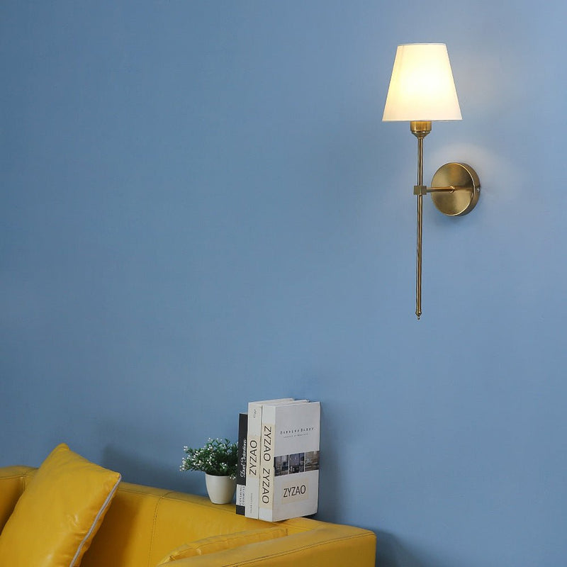 Stylish Modern 1-Light Black and Gold Wall Sconce with Elegant White Linen Fabric Shade - Perfect for Home Decor