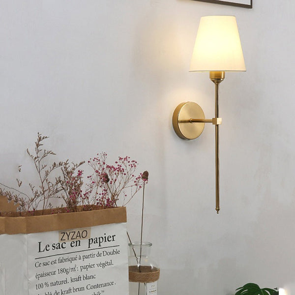 Stylish Modern 1-Light Black and Gold Wall Sconce with Elegant White Linen Fabric Shade - Perfect for Home Decor