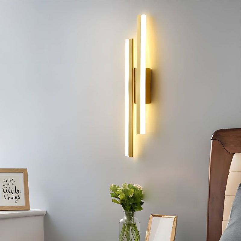 Modern 2-Light Linear LED Wall Sconce - Black & Gold Finish with 3-Step Dimming Feature