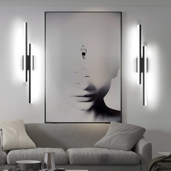Modern 2-Light Linear LED Wall Sconce - Black & Gold Finish with 3-Step Dimming Feature