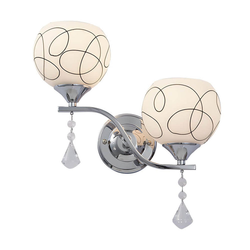 Modern 2-Light Open Sphere Wall Sconce with Elegant Crystal Pendants - Contemporary Lighting Fixture for Living Room, Bedroom, and Hallway