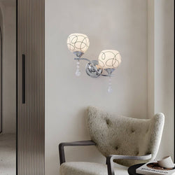 Modern 2-Light Open Sphere Wall Sconce with Elegant Crystal Pendants - Contemporary Lighting Fixture for Living Room, Bedroom, and Hallway