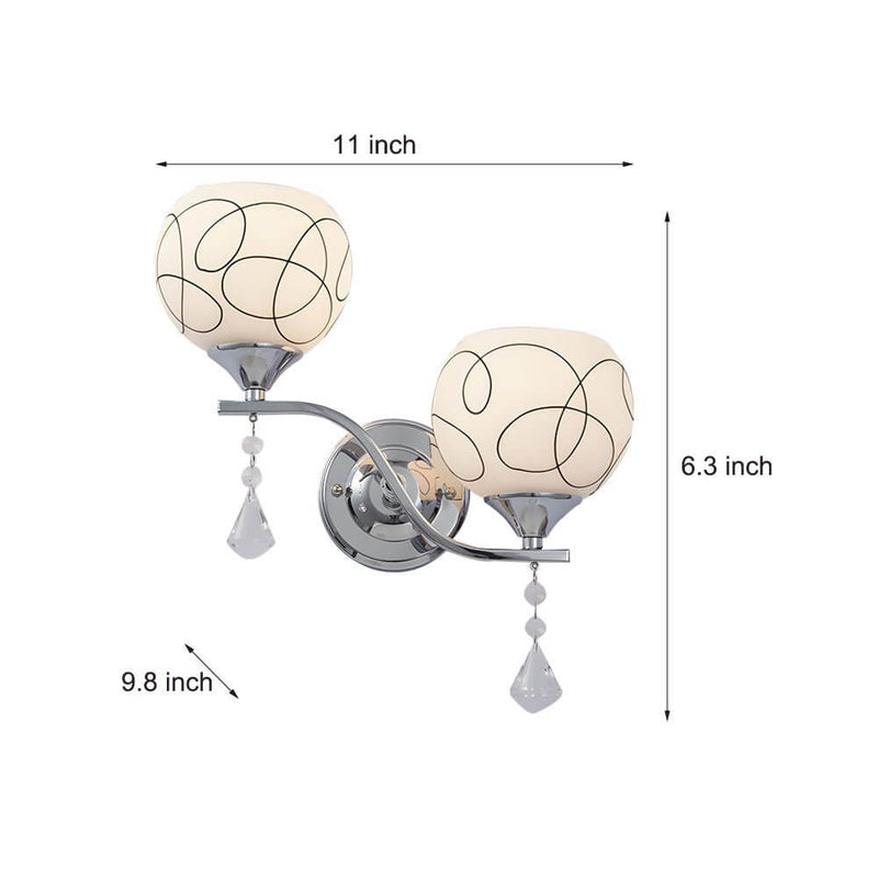 Modern 2-Light Open Sphere Wall Sconce with Elegant Crystal Pendants - Contemporary Lighting Fixture for Living Room, Bedroom, and Hallway