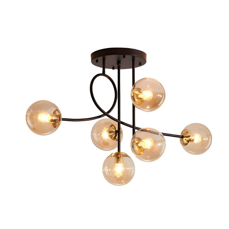 Modern 6-Light Gold and Black Semi-Flush Mount Chandelier with Elegant Glass Shades - Stylish Lighting Fixture for Home Decor