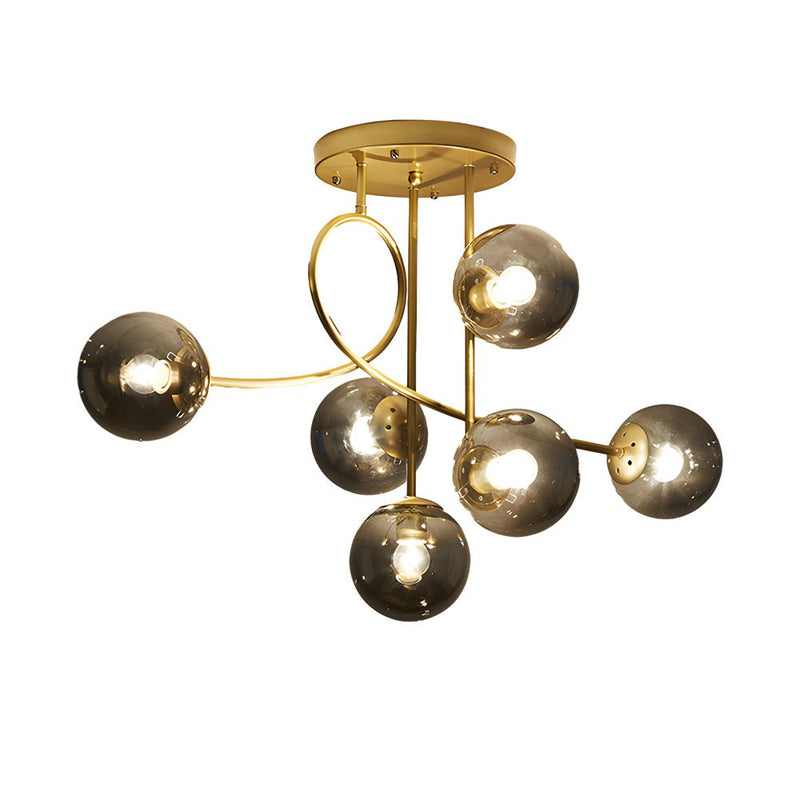 Modern 6-Light Gold and Black Semi-Flush Mount Chandelier with Elegant Glass Shades - Stylish Lighting Fixture for Home Decor