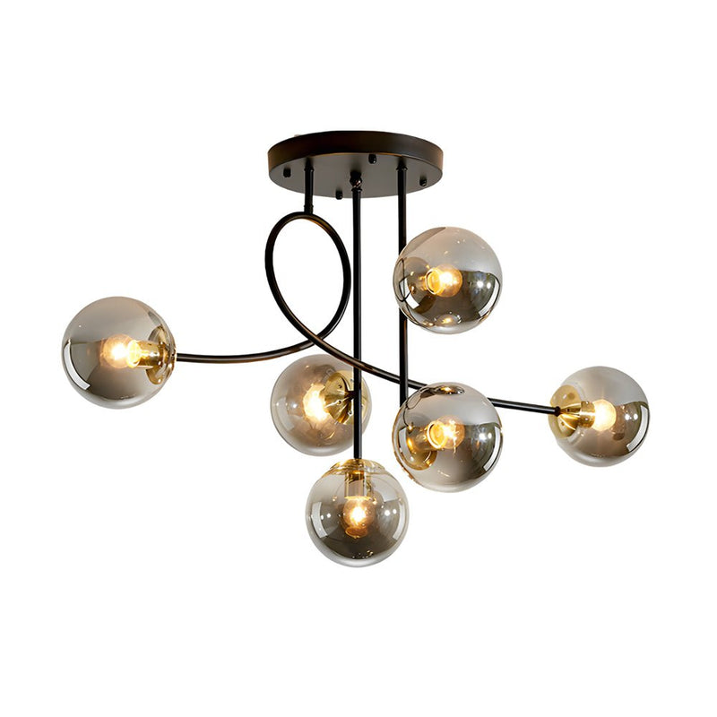 Modern 6-Light Gold and Black Semi-Flush Mount Chandelier with Elegant Glass Shades - Stylish Lighting Fixture for Home Decor