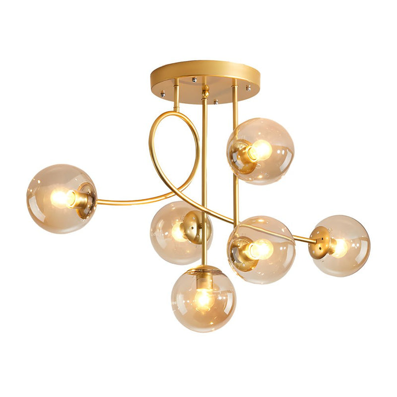 Modern 6-Light Gold and Black Semi-Flush Mount Chandelier with Elegant Glass Shades - Stylish Lighting Fixture for Home Decor