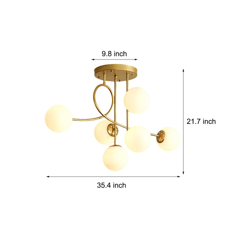 Modern 6-Light Gold and Black Semi-Flush Mount Chandelier with Elegant Glass Shades - Stylish Lighting Fixture for Home Decor