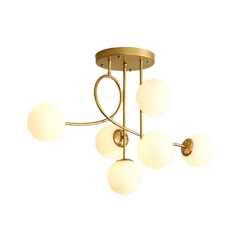 Modern 6-Light Gold and Black Semi-Flush Mount Chandelier with Elegant Glass Shades - Stylish Lighting Fixture for Home Decor
