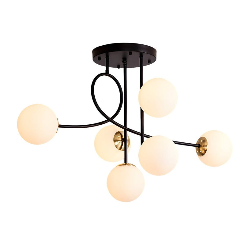 Modern 6-Light Gold and Black Semi-Flush Mount Chandelier with Elegant Glass Shades - Stylish Lighting Fixture for Home Decor