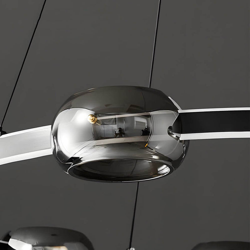 Stylish Modern Black Copper Ring LED Chandelier with Glass Sphere Accents - Elegant Lighting Fixture for Home Decor
