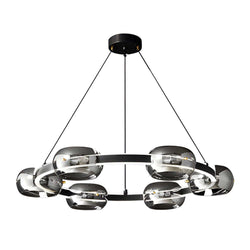 Stylish Modern Black Copper Ring LED Chandelier with Glass Sphere Accents - Elegant Lighting Fixture for Home Decor