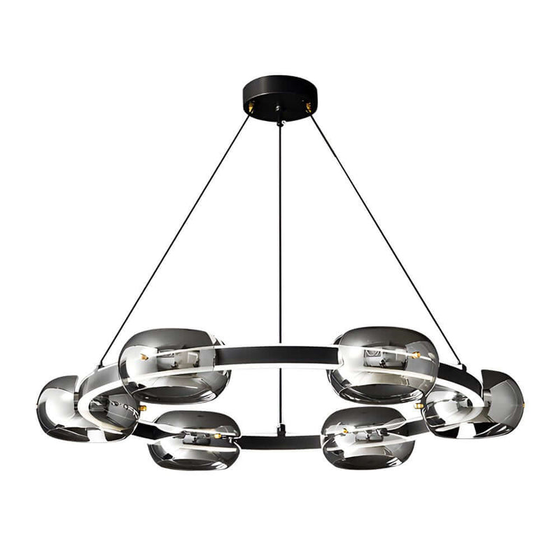 Stylish Modern Black Copper Ring LED Chandelier with Glass Sphere Accents - Elegant Lighting Fixture for Home Decor
