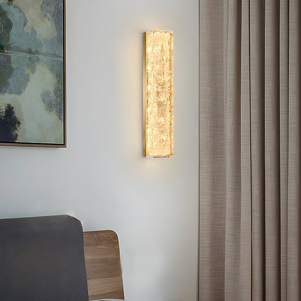 Modern Brass 1-Light LED Wall Sconce - Rectangle Design with Ice Resin Shade - Stylish Indoor Lighting Fixture