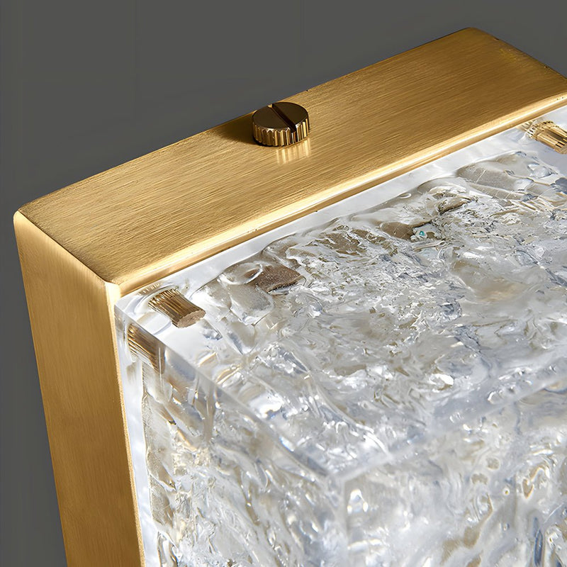 Modern Brass 1-Light LED Wall Sconce - Rectangle Design with Ice Resin Shade - Stylish Indoor Lighting Fixture
