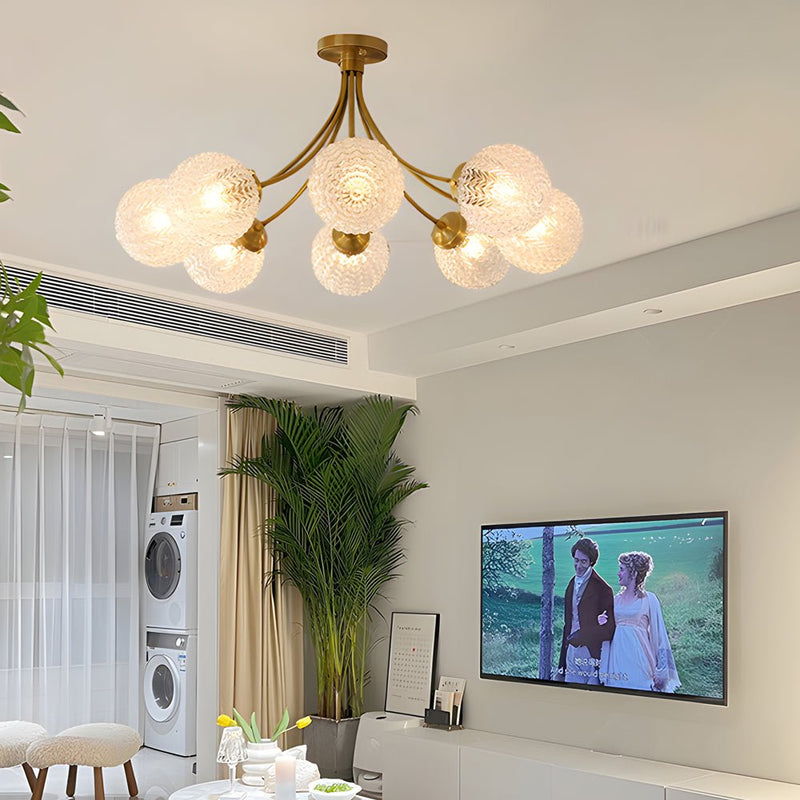 Modern Brass Carved Glass Semi-Flush Mount Ceiling Light Fixture - 6/8-Light Design for Elegant Home Lighting