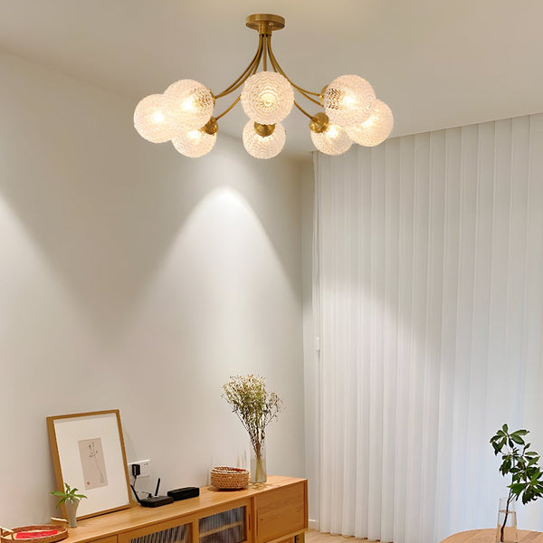 Modern Brass Carved Glass Semi-Flush Mount Ceiling Light Fixture - 6/8-Light Design for Elegant Home Lighting