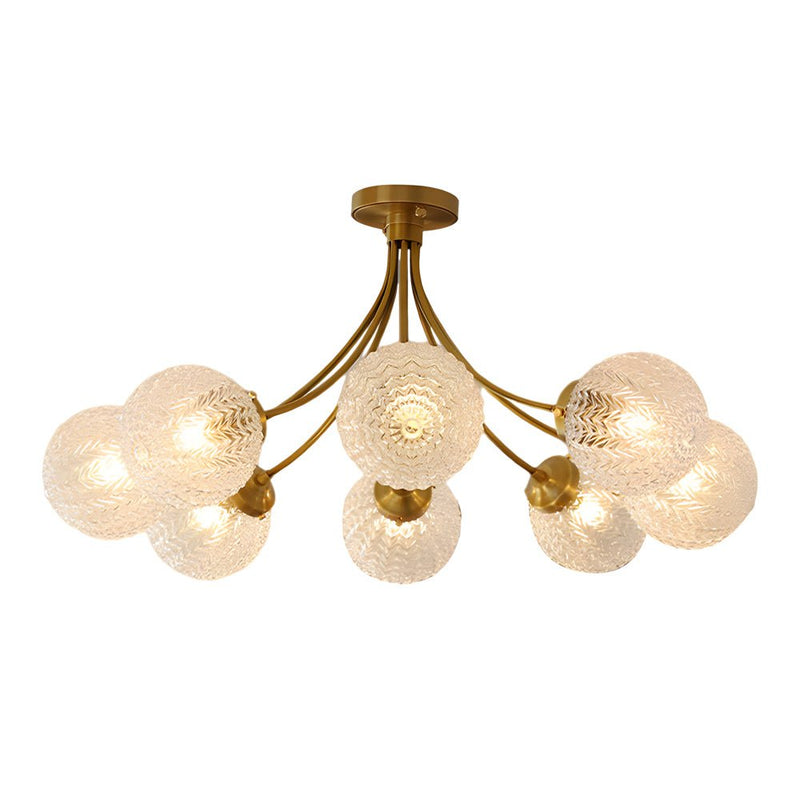 Modern Brass Carved Glass Semi-Flush Mount Ceiling Light Fixture - 6/8-Light Design for Elegant Home Lighting