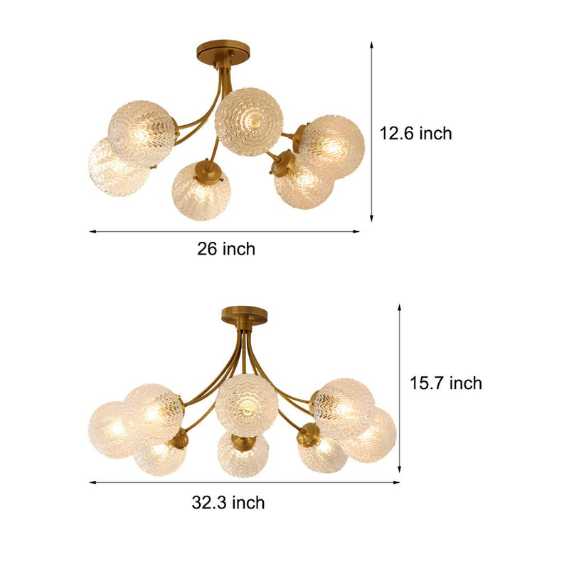 Modern Brass Carved Glass Semi-Flush Mount Ceiling Light Fixture - 6/8-Light Design for Elegant Home Lighting