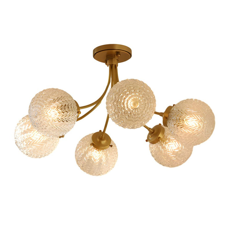 Modern Brass Carved Glass Semi-Flush Mount Ceiling Light Fixture - 6/8-Light Design for Elegant Home Lighting