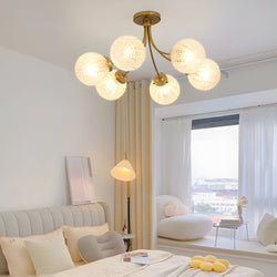 Modern Brass Carved Glass Semi-Flush Mount Ceiling Light Fixture - 6/8-Light Design for Elegant Home Lighting