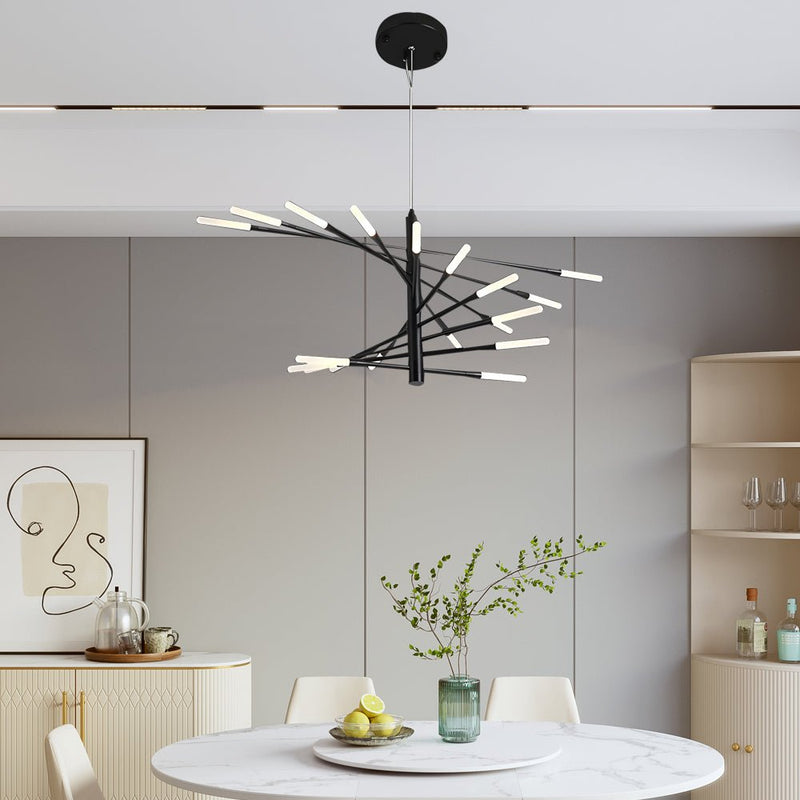 Modern Rotating Fireworks Chandelier - Elegant Black & Gold Design for Living Room, Dining Room, and Entryway