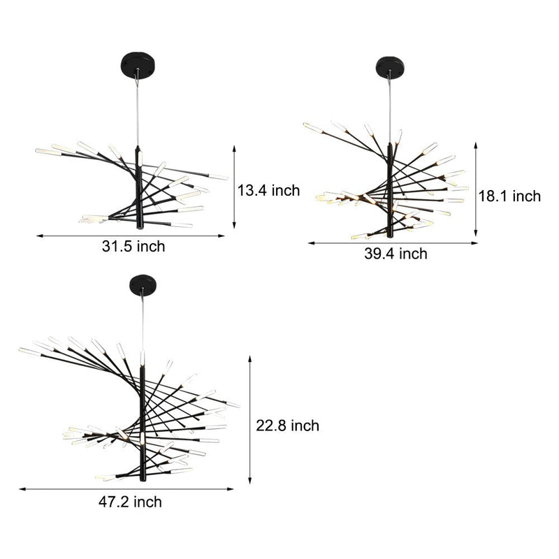 Modern Rotating Fireworks Chandelier - Elegant Black & Gold Design for Living Room, Dining Room, and Entryway