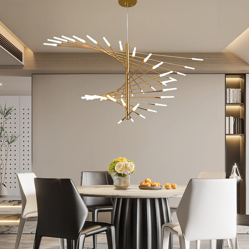 Modern Rotating Fireworks Chandelier - Elegant Black & Gold Design for Living Room, Dining Room, and Entryway