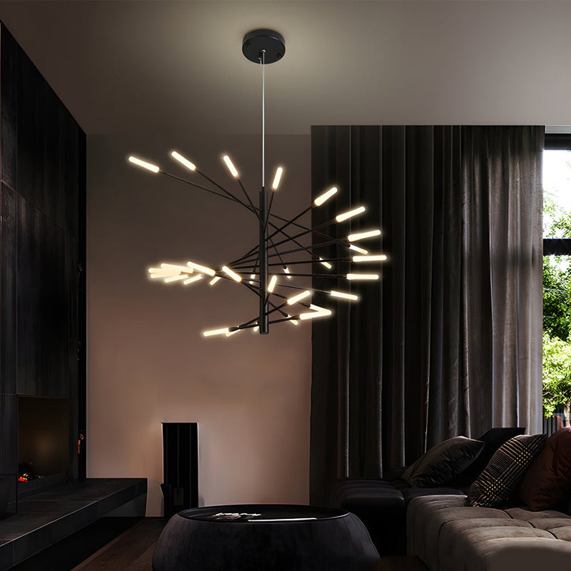 Modern Rotating Fireworks Chandelier - Elegant Black & Gold Design for Living Room, Dining Room, and Entryway