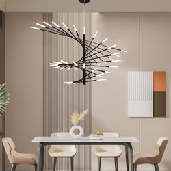 Modern Rotating Fireworks Chandelier - Elegant Black & Gold Design for Living Room, Dining Room, and Entryway
