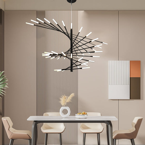 Modern Rotating Fireworks Chandelier - Elegant Black & Gold Design for Living Room, Dining Room, and Entryway